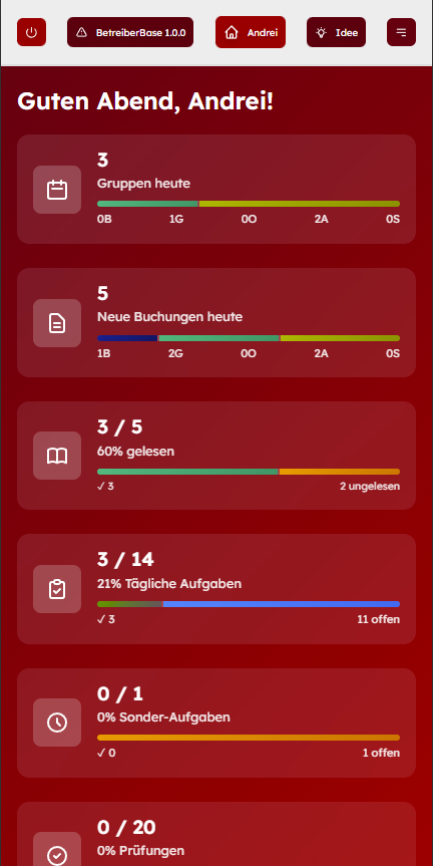 FreizeitManager Pro — Dashboard auf dem Smartphone